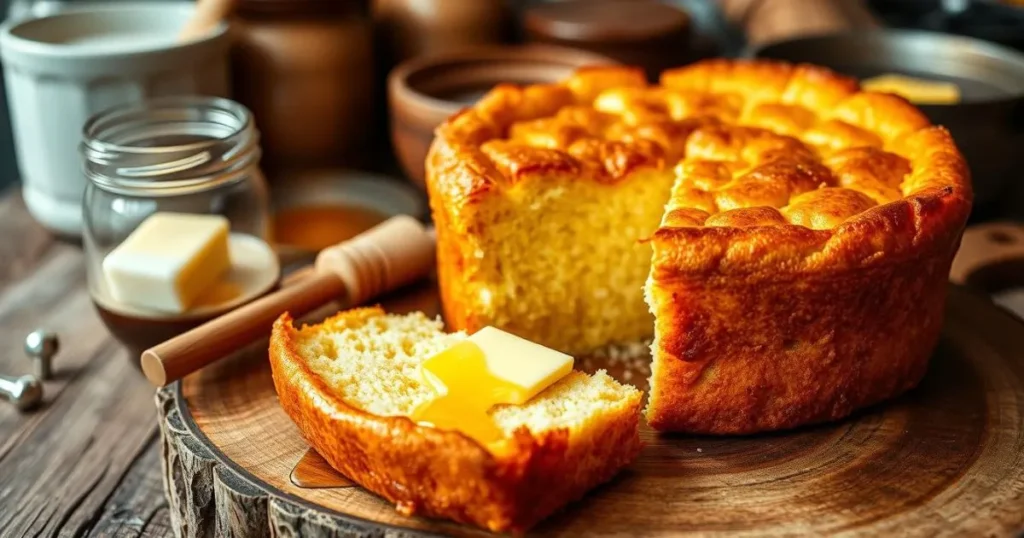 a bread with butter on a wooden surface