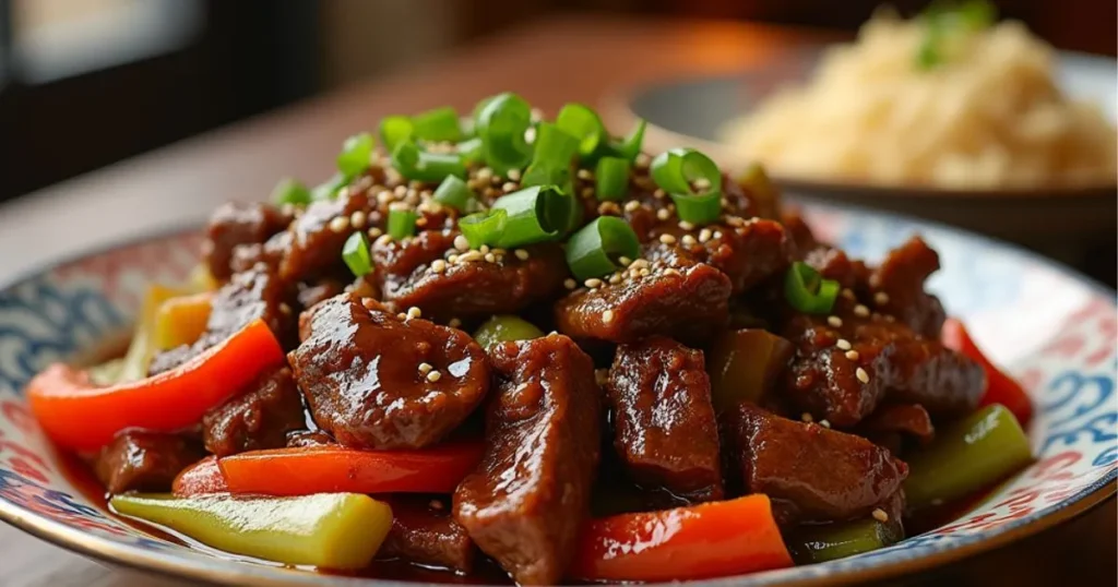 a plate of food with vegetables and meat